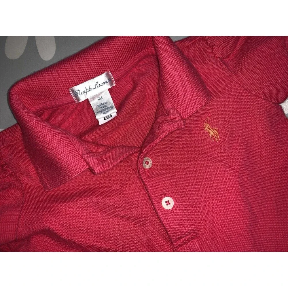 Ralph Lauren Baby Girl Size 9M Red Mesh Polo Bubble Shortall Great Condition